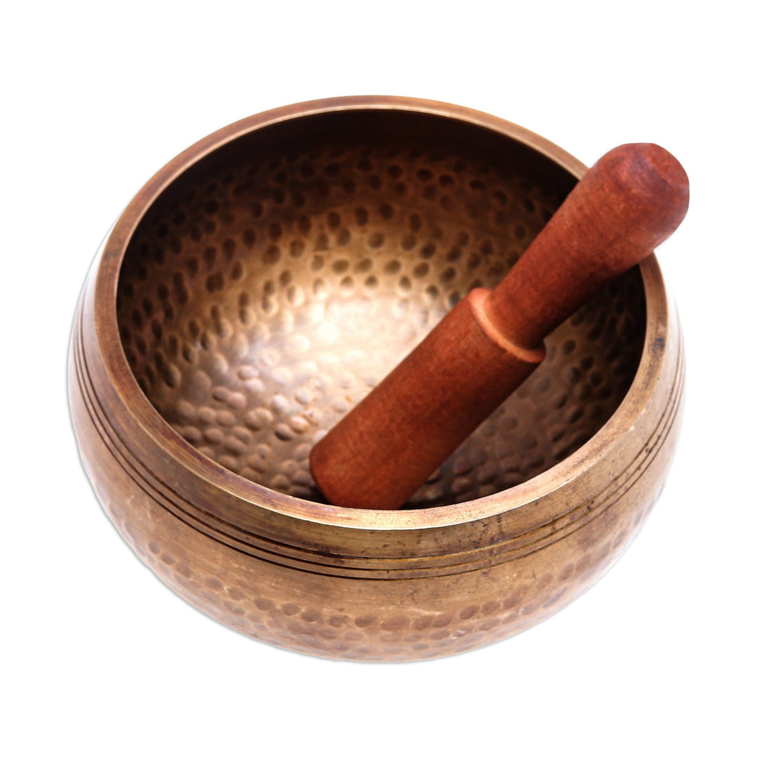 Handcrafted Hammered Brass Singing Bowl with Wood Striker - Singing Spirit