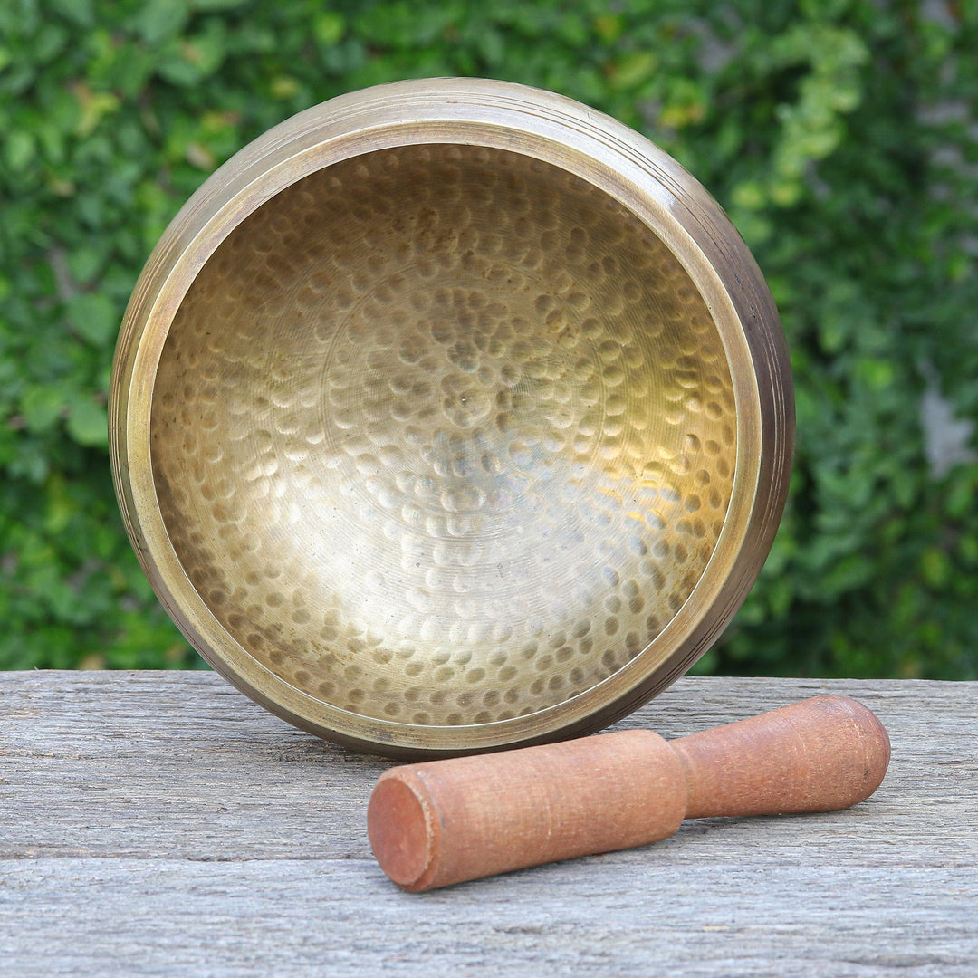 Handcrafted Hammered Brass Singing Bowl with Wood Striker - Singing Spirit
