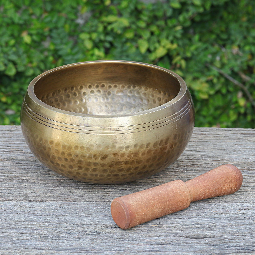 Handcrafted Hammered Brass Singing Bowl with Wood Striker - Singing Spirit
