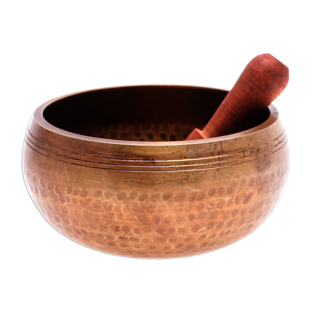 Handcrafted Hammered Brass Singing Bowl with Wood Striker - Singing Spirit
