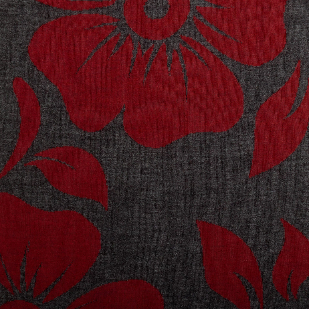 Floral-Themed Grey and Red Alpaca Blend Shawl Knit in Peru - Thought