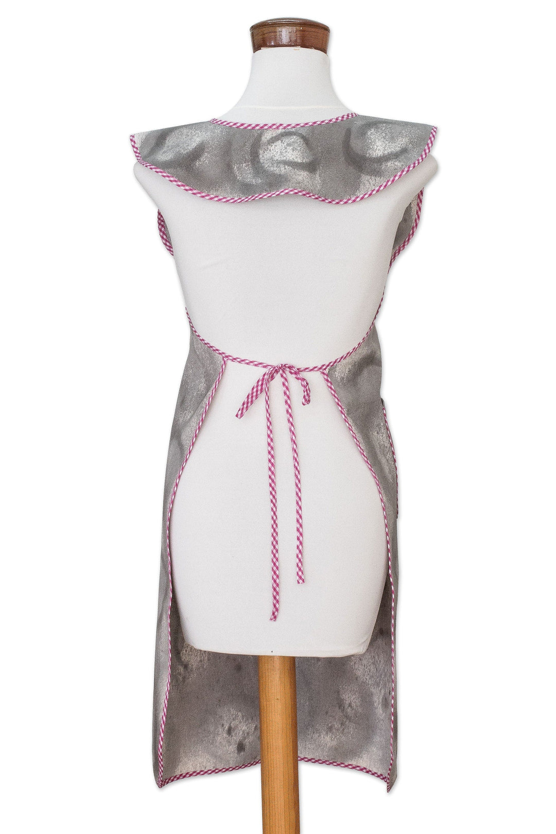 Handcrafted Grey Cotton Apron with Embroidered Hummingbird - Festive Hummingbird