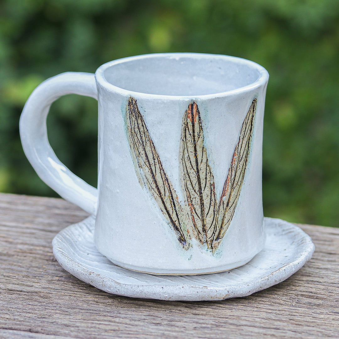 Handcrafted Leaf-Themed Ceramic Mug and Saucer Set - Lovely Leaves