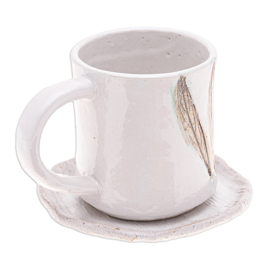 Handcrafted Leaf-Themed Ceramic Mug and Saucer Set - Lovely Leaves