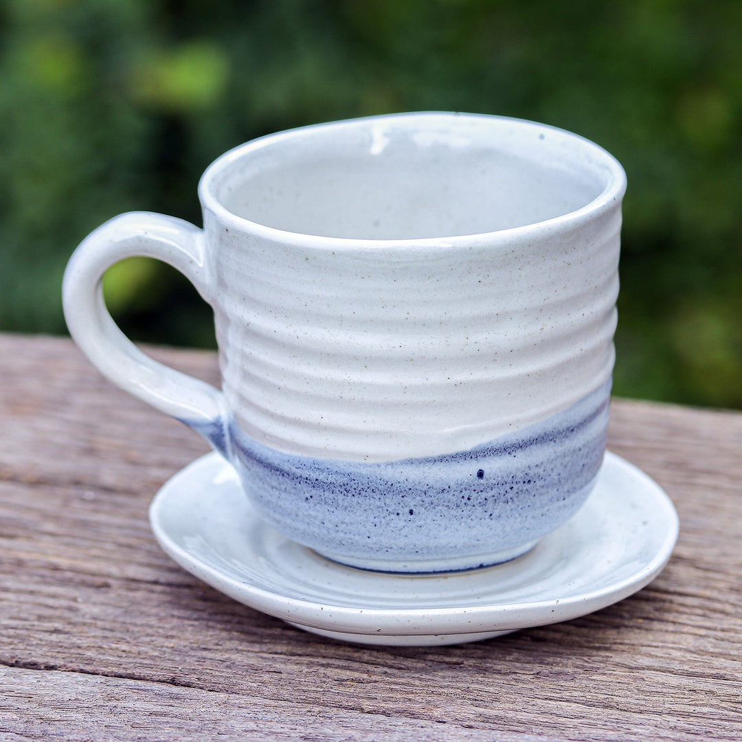 Handcrafted Ceramic Cup and Saucer Set with Cat Motif - Whimsical Cat
