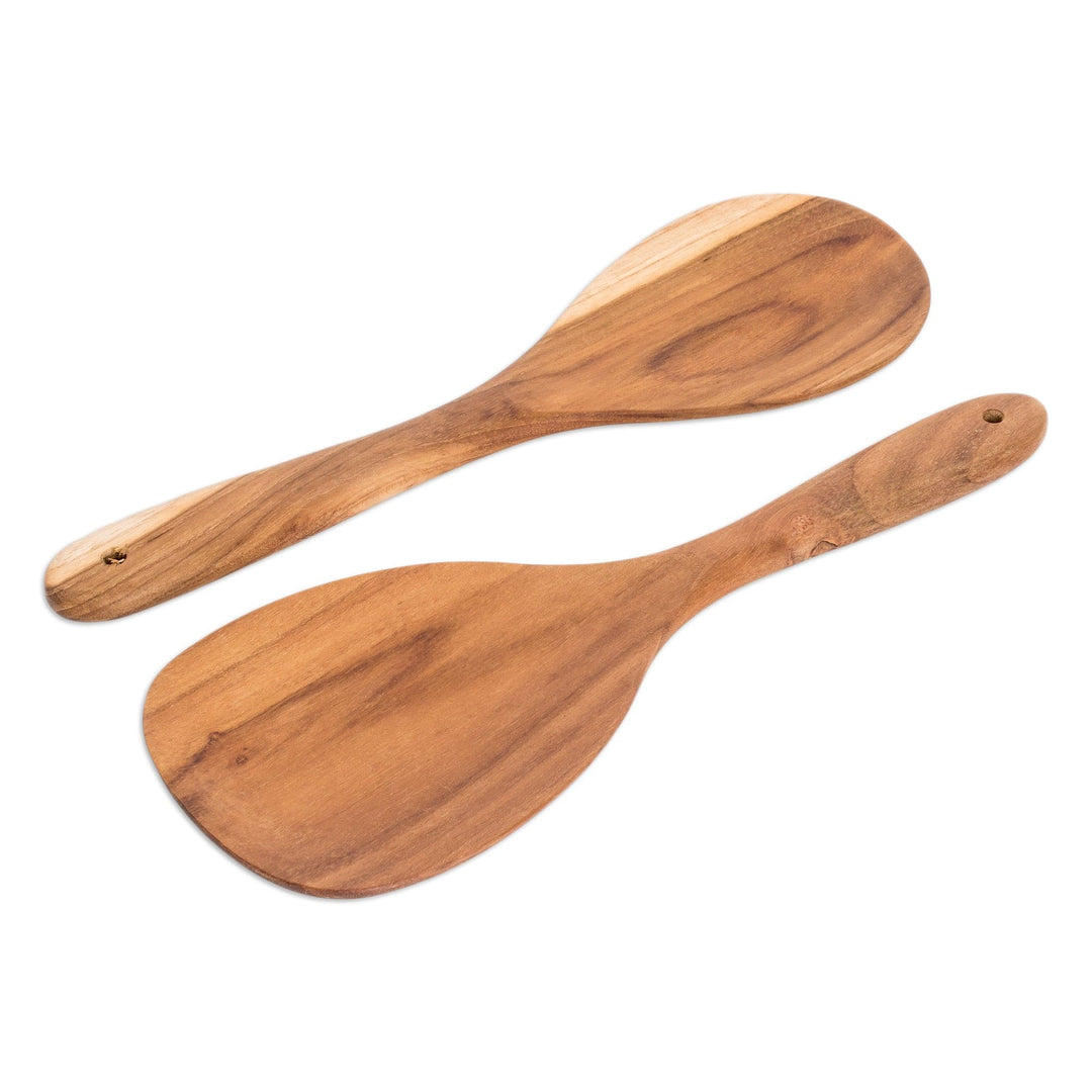 Teakwood 2-Piece Salad Serving Set Handcrafted in Costa Rica - Family Seasoning