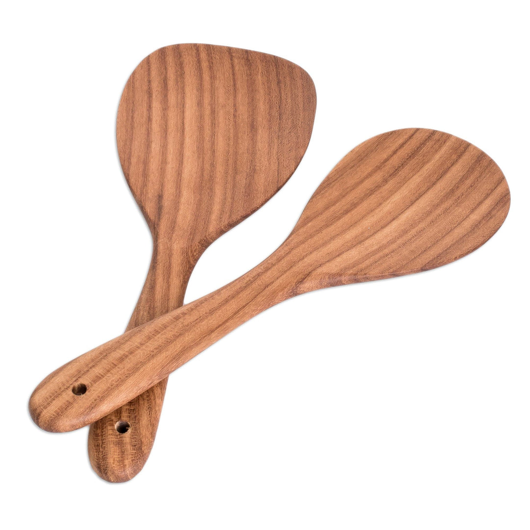 Handmade Wooden 2-Piece Utensil Set for Serving and Cooking - Delicious Family Seasoning