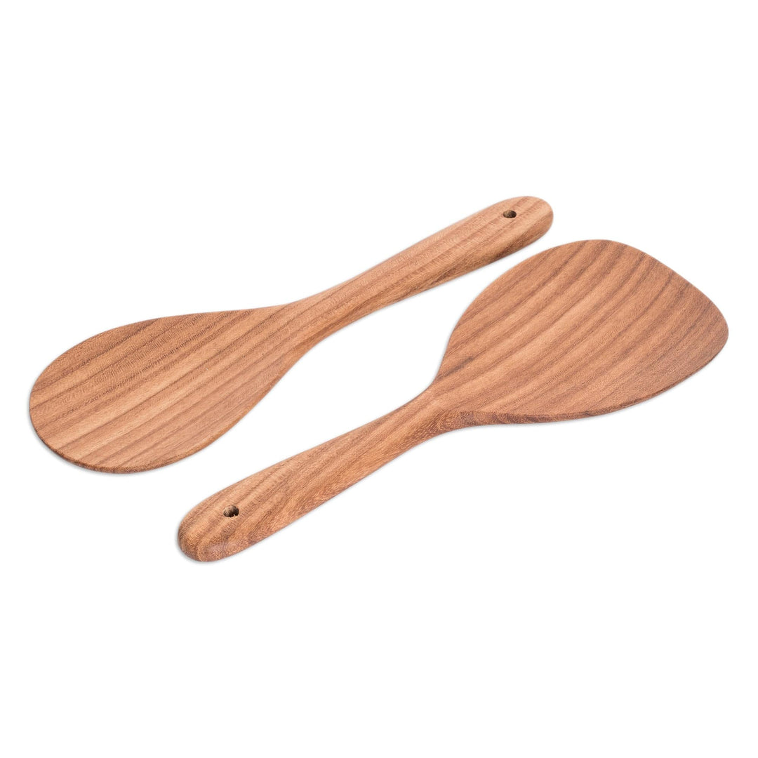 Handmade Wooden 2-Piece Utensil Set for Serving and Cooking - Delicious Family Seasoning