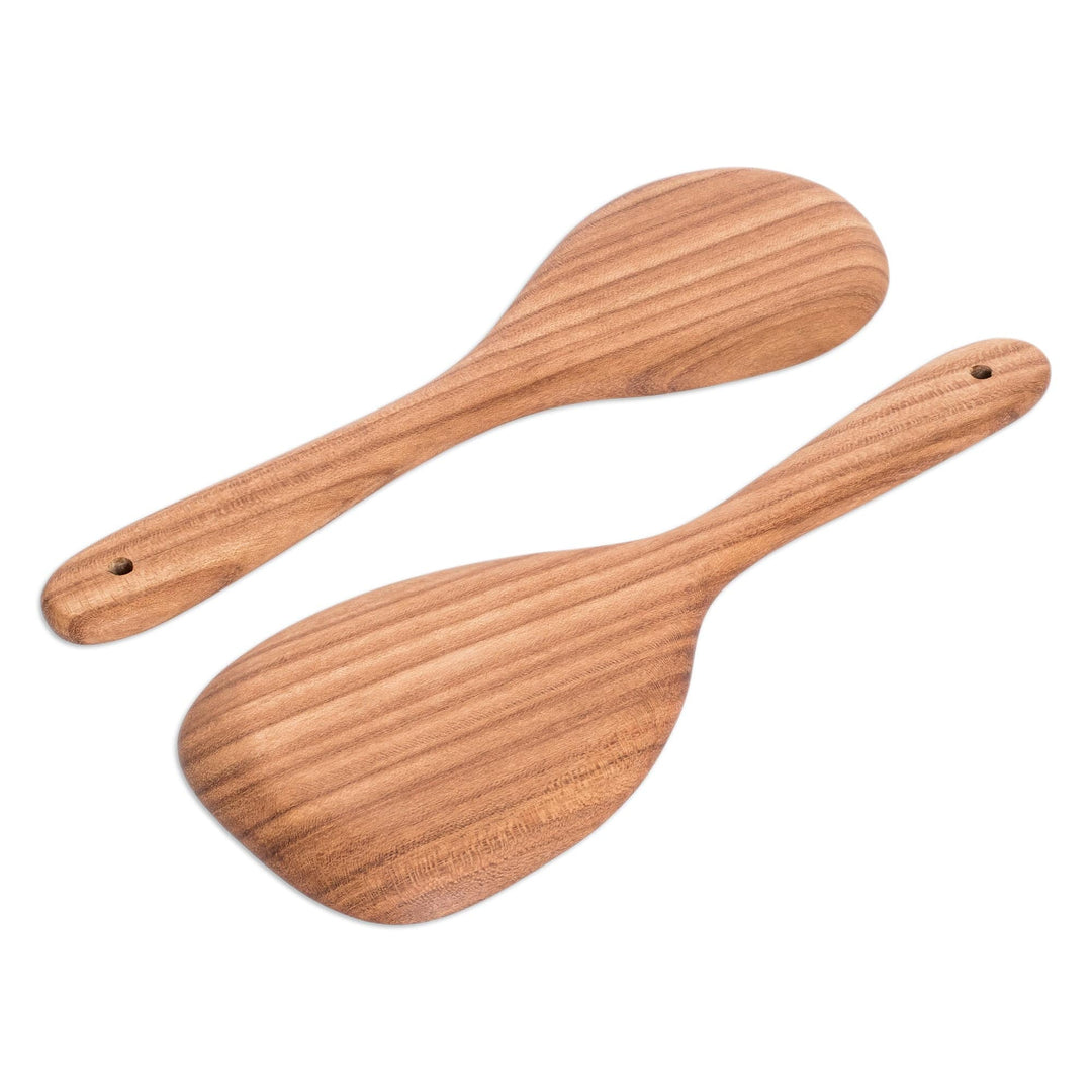 Handmade Wooden 2-Piece Utensil Set for Serving and Cooking - Delicious Family Seasoning