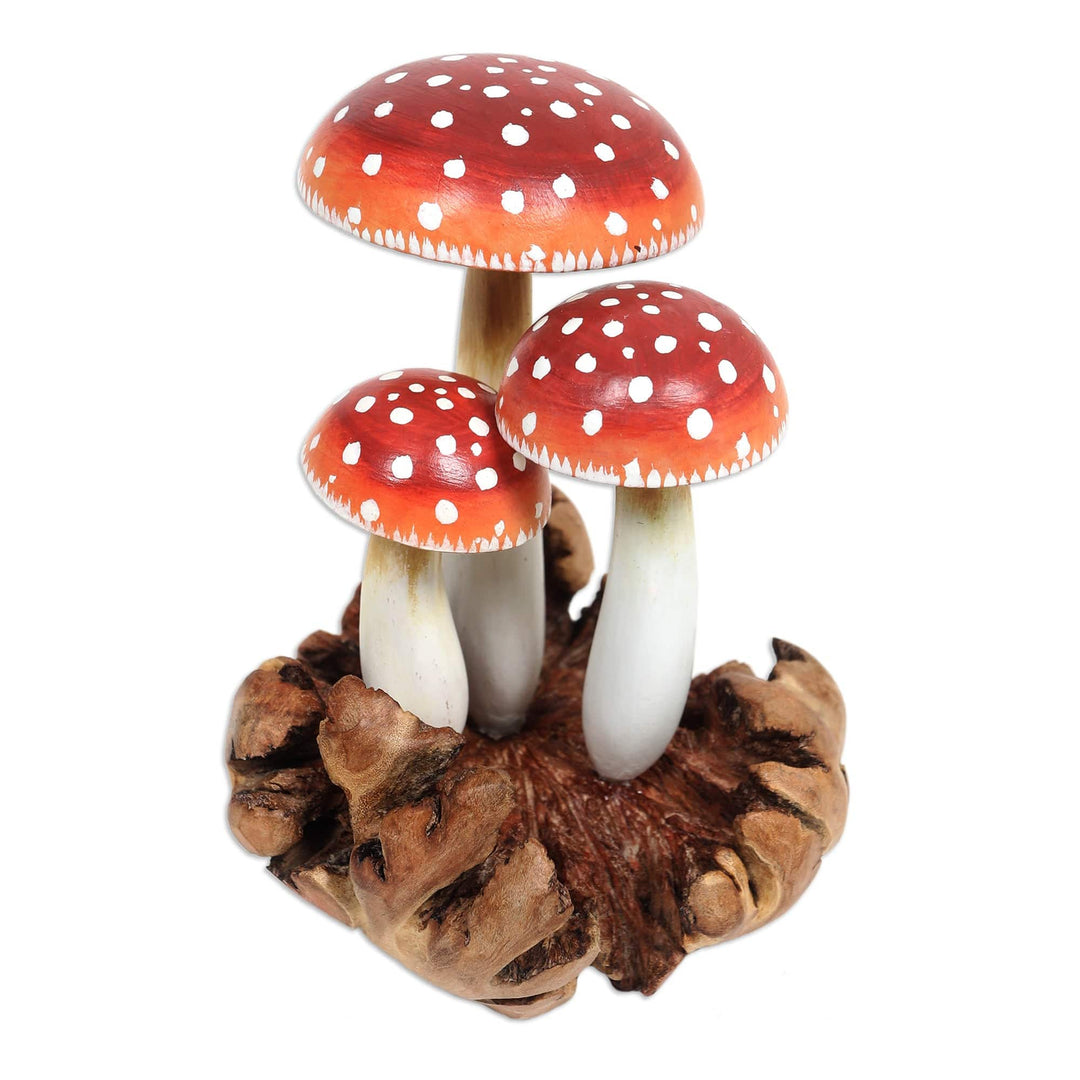 Handcrafted Jempinis and Benalu Wood Sculpture of Mushrooms - Forest Fantasy