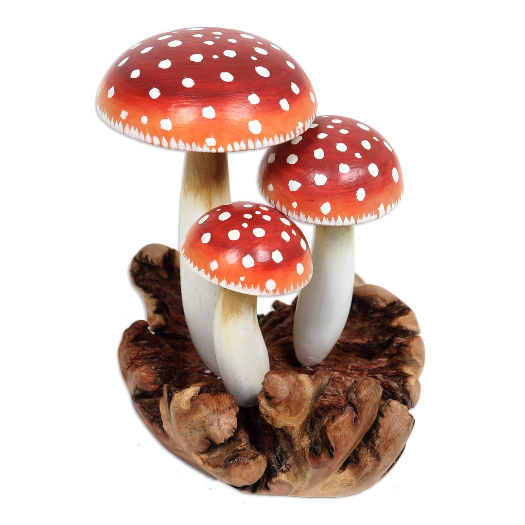 Handcrafted Jempinis and Benalu Wood Sculpture of Mushrooms - Forest Fantasy