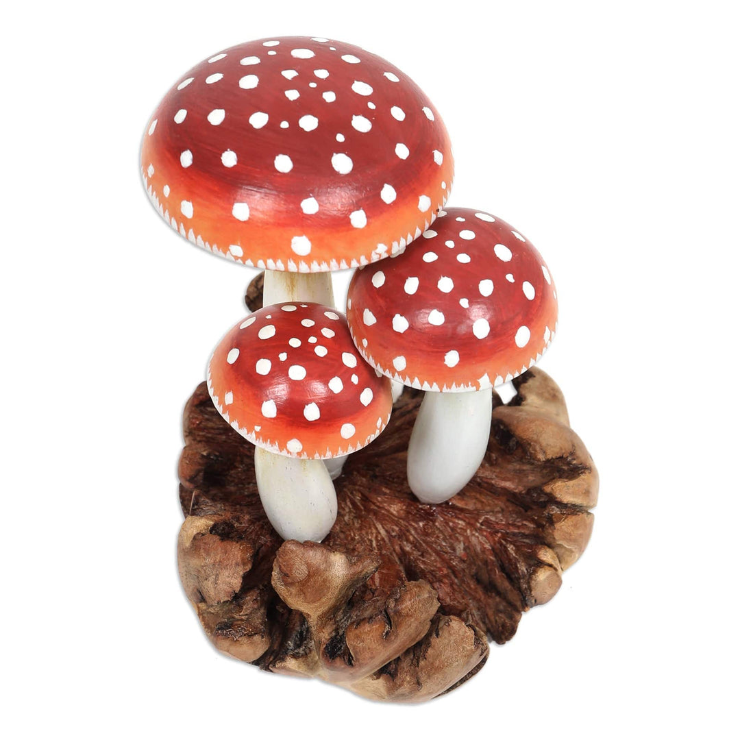 Handcrafted Jempinis and Benalu Wood Sculpture of Mushrooms - Forest Fantasy