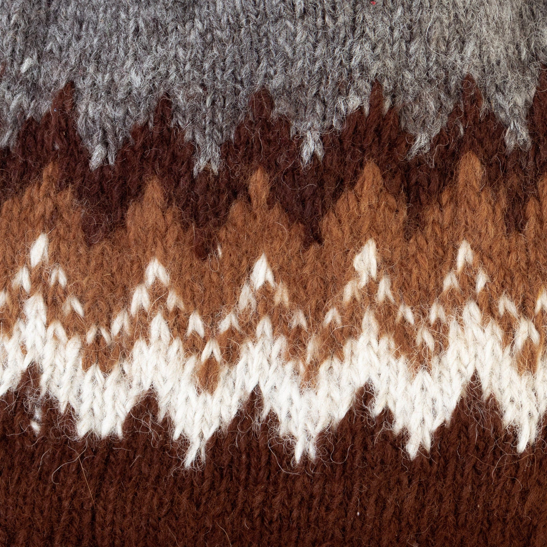 100% Alpaca Unisex in Brown Hat Hand-Knitted in Peru - Mighty Mountains