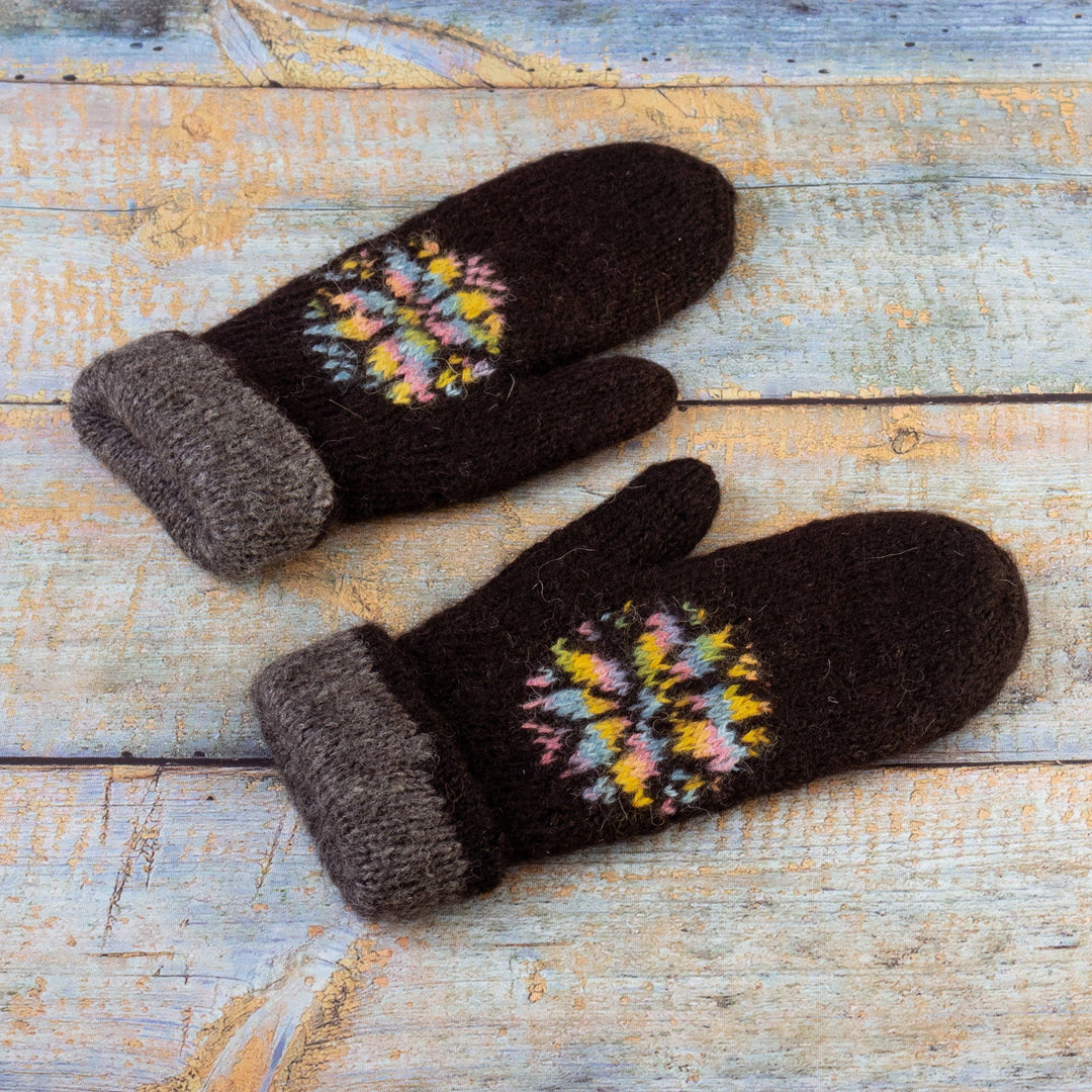 Unisex 100% Alpaca Reversible Gloves Hand-Knitted in Peru - Chic Snowflakes