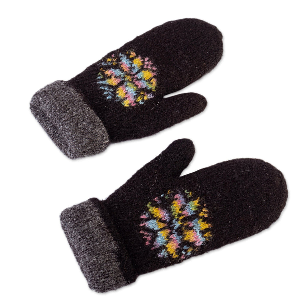 Unisex 100% Alpaca Reversible Gloves Hand-Knitted in Peru - Chic Snowflakes