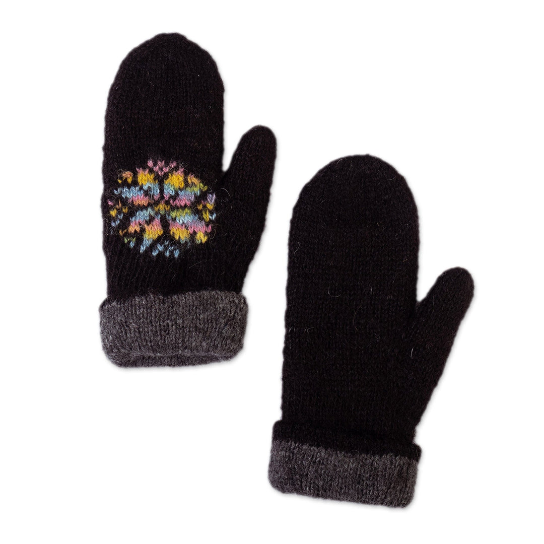Unisex 100% Alpaca Reversible Gloves Hand-Knitted in Peru - Chic Snowflakes