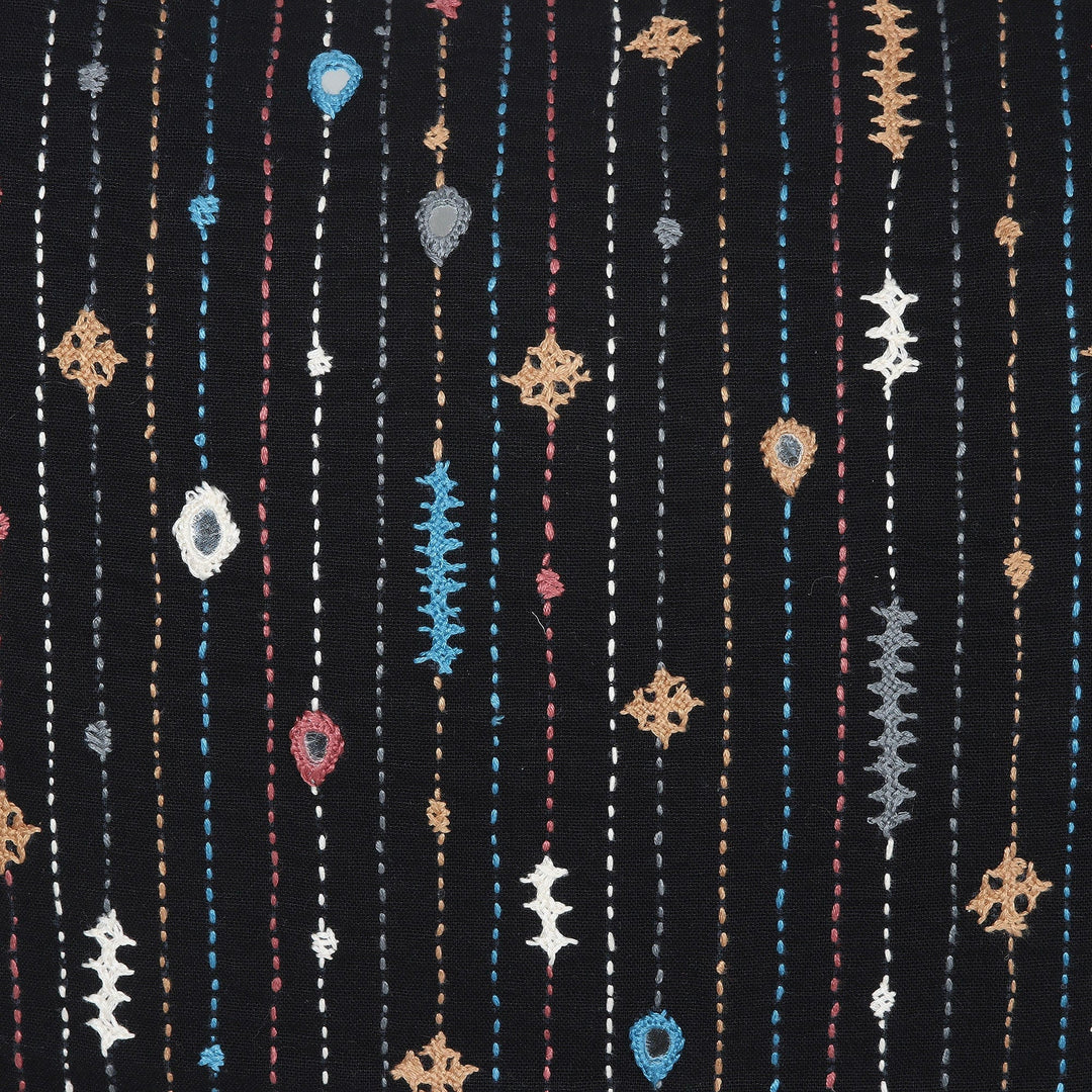 Pair of Handcrafted Black Embroidered Cotton Cushion Covers - Little Universes