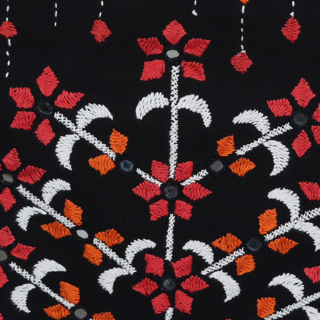 Handmade Embroidered Cotton Floral Wall Hanging - Crimson Spring