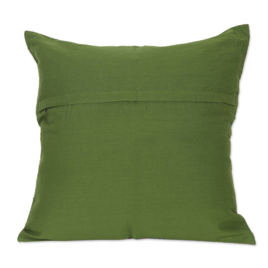 Pair of Elephant-Themed Embroidered Cotton Cushion Covers - Multicolor Trunks