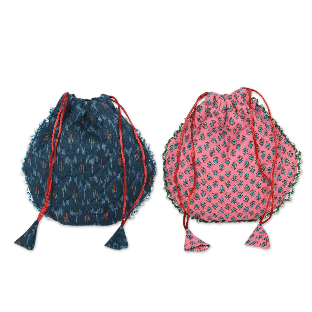 2 Hand Block Printed Cotton Drawstring Pouches - Magic