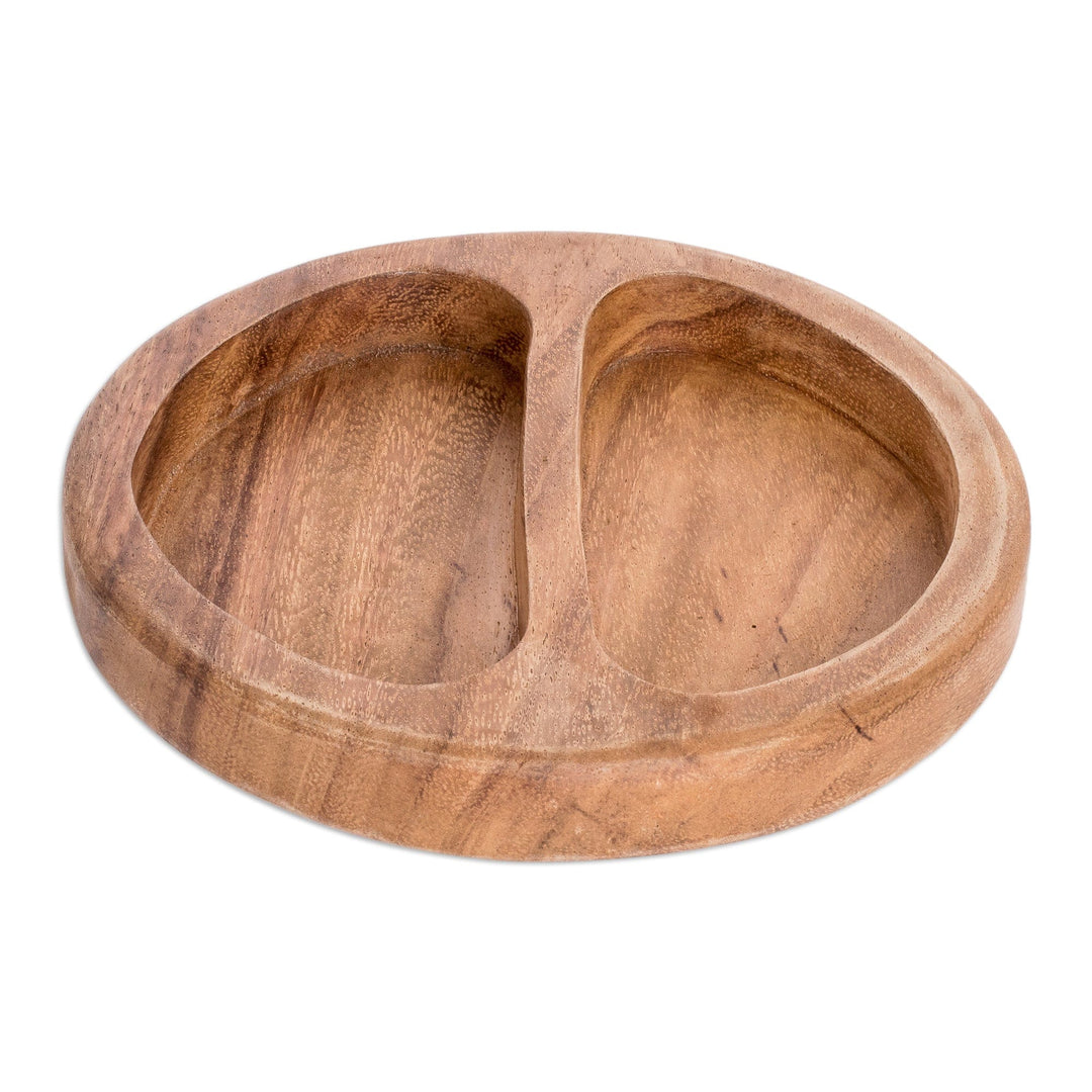 Conacaste Wood Appetizer Platter with Two Compartments - Double Delight
