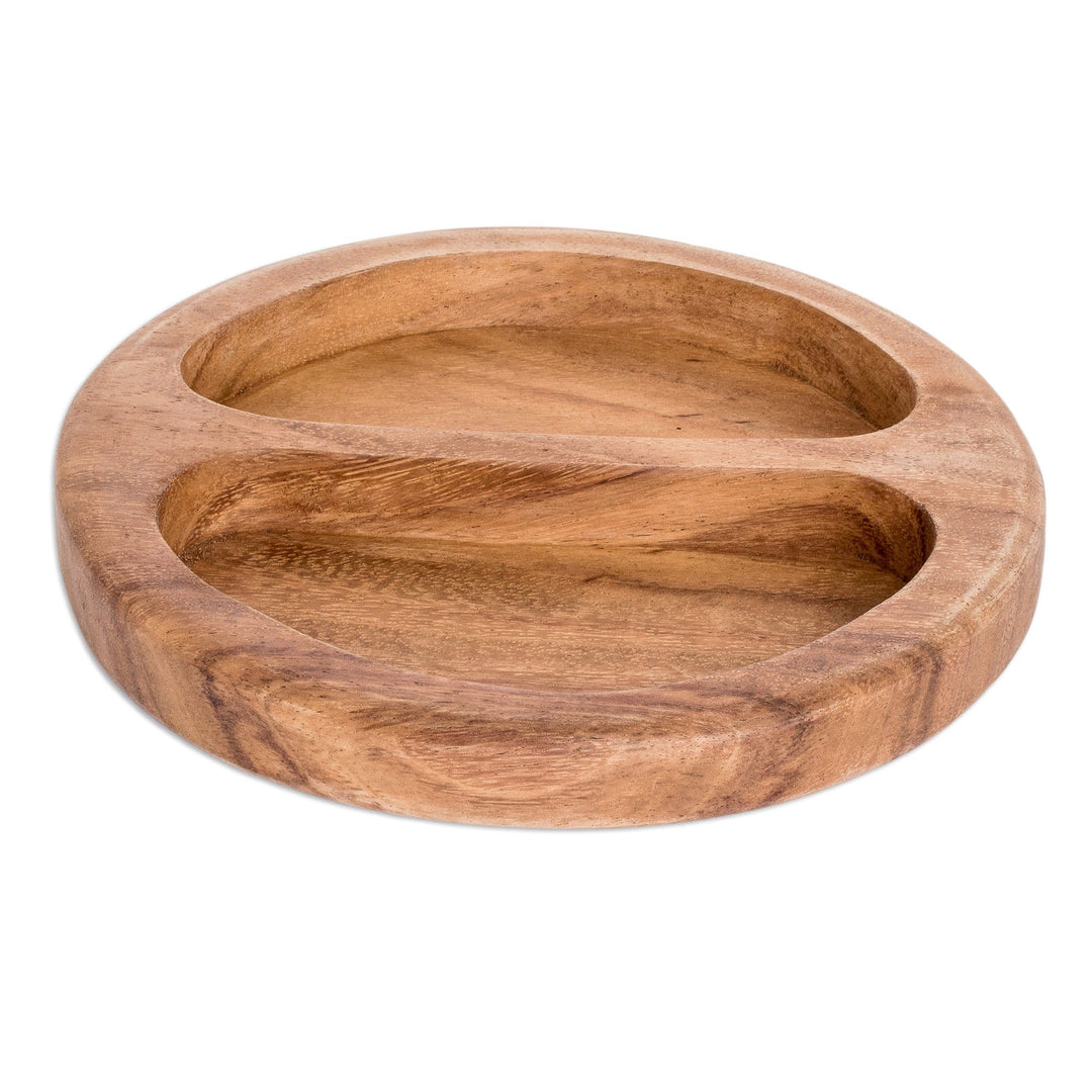 Conacaste Wood Appetizer Platter with Two Compartments - Double Delight