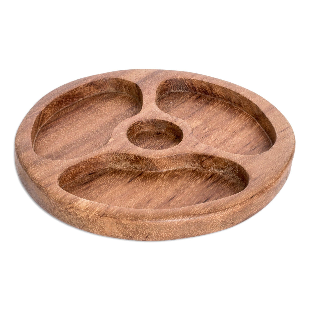 Conacaste Wood Appetizer Platter with Three Compartments - Supreme Ambrosia
