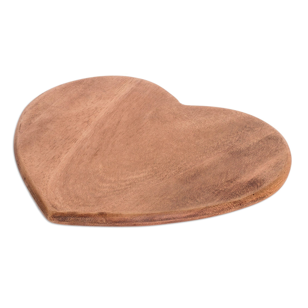Handcrafted Heart-Shaped Conacaste Wood Cheese Board - Delicious Love