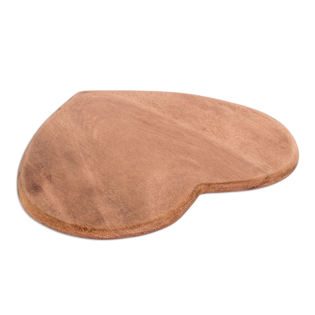 Handcrafted Heart-Shaped Conacaste Wood Cheese Board - Delicious Love