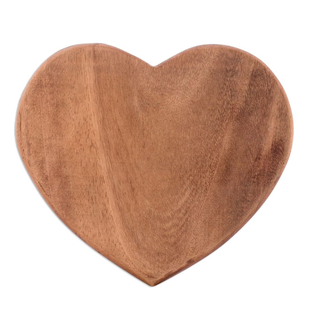 Handcrafted Heart-Shaped Conacaste Wood Cheese Board - Delicious Love