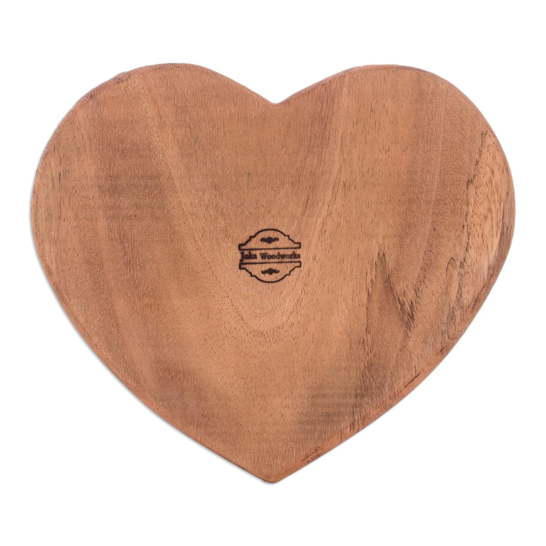 Handcrafted Heart-Shaped Conacaste Wood Cheese Board - Delicious Love