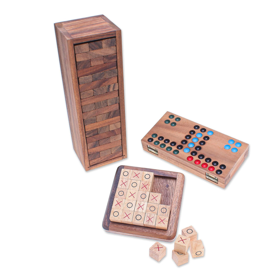 Handcrafted Thai Raintree Wood Traditional Game Gift Set - Thailand Challenges