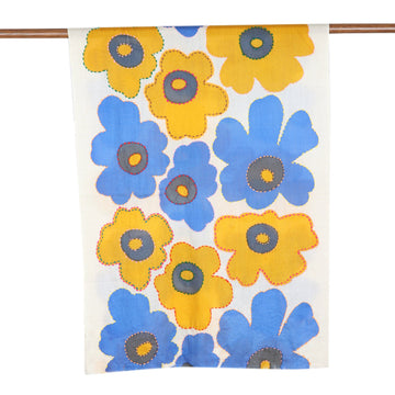 Stitch-Accent Wool Shawl with Screen-Printed Floral Motifs - Cheerful Blossoms