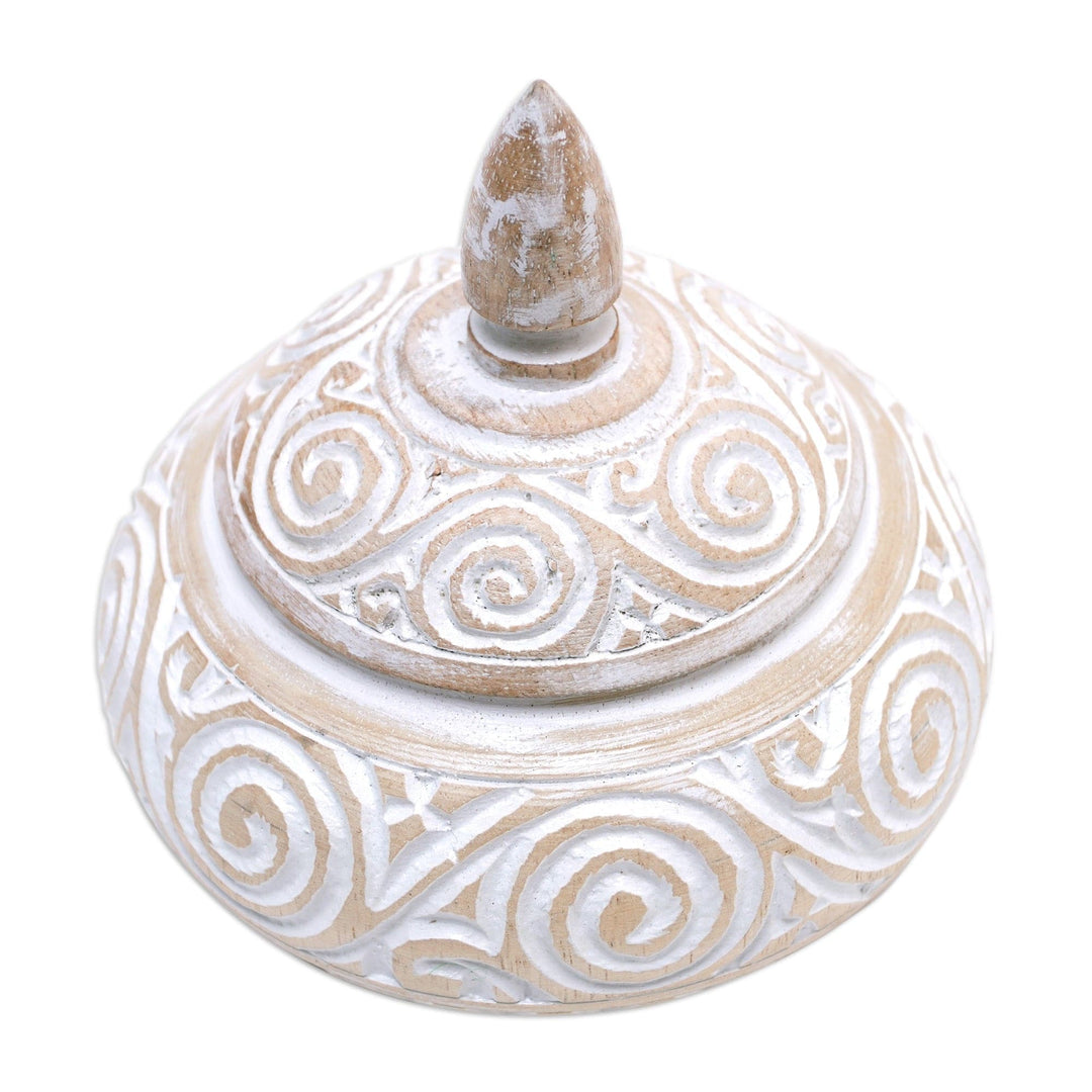 Hand-Carved Albesia Wood Decorative Box with Rustic Finish - Island Secret