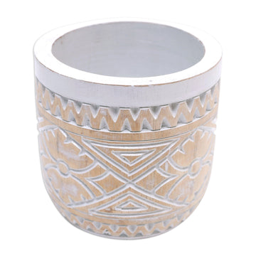 Traditional Hand-Carved Albesia Wood Decorative Vase - Island Glory