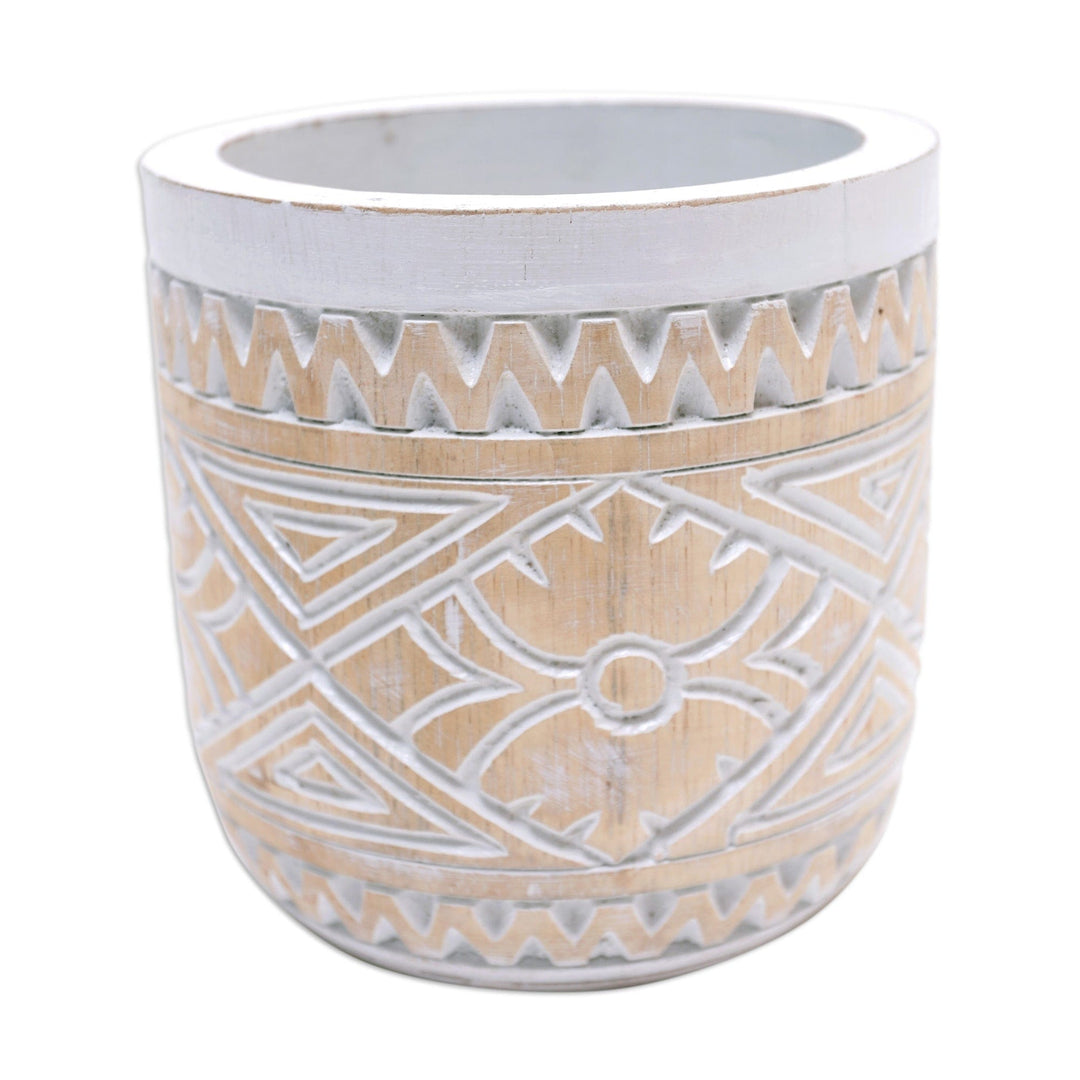 Traditional Hand-Carved Albesia Wood Decorative Vase - Island Glory