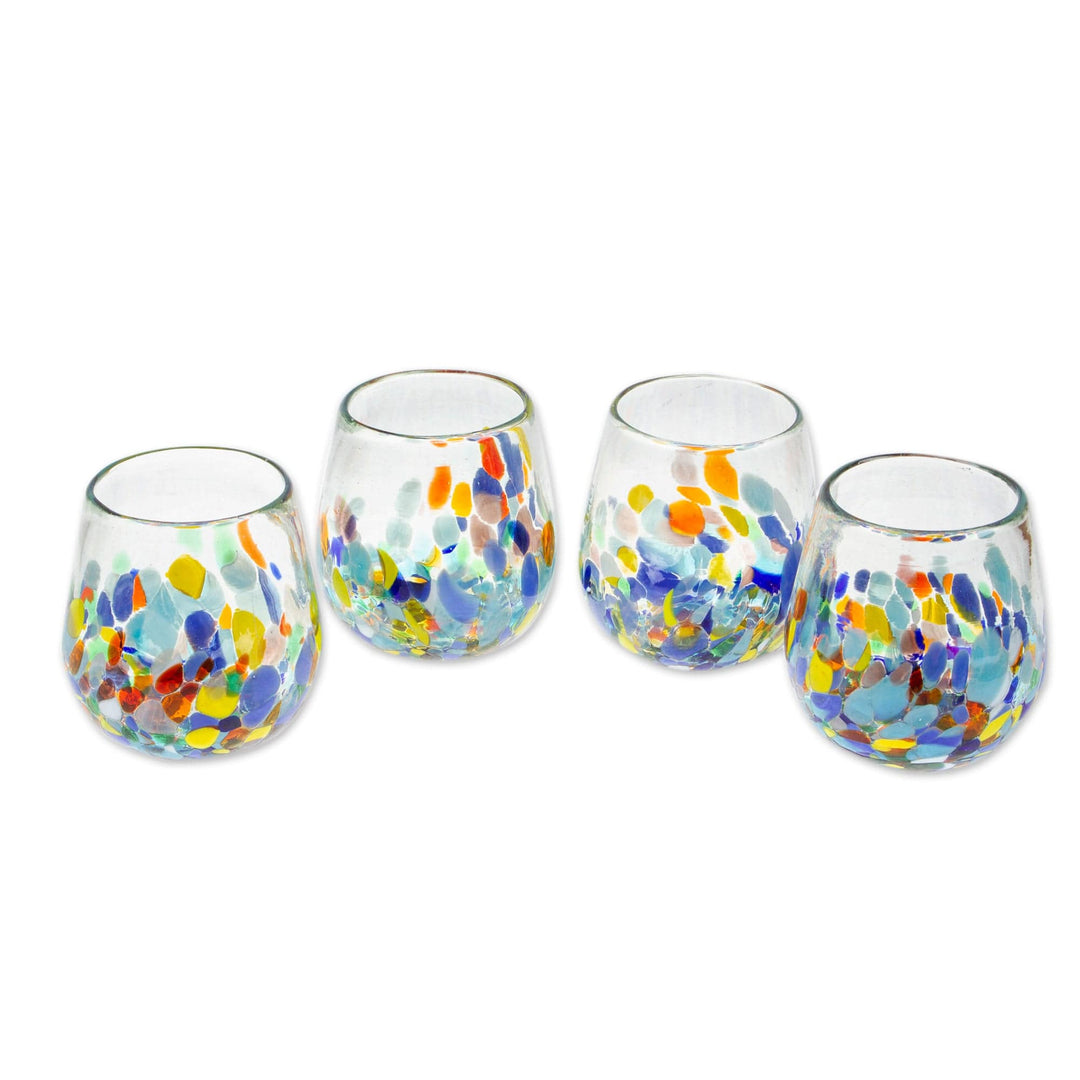 Stemless Handblown Wine Glasses - Colorful Dot - Set of 4