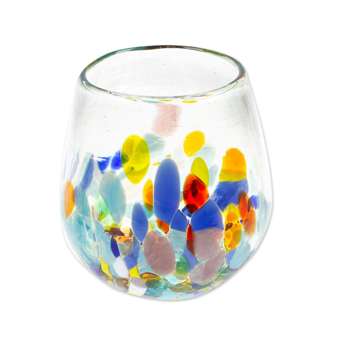 Stemless Handblown Wine Glasses - Colorful Dot - Set of 4