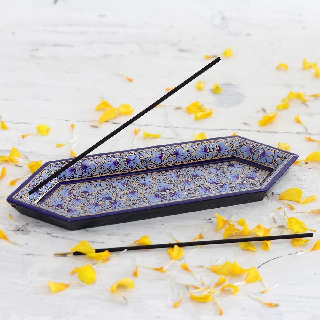 Handcrafted Geometric Wood Incense Holder in Cool Hues - Palace Scents