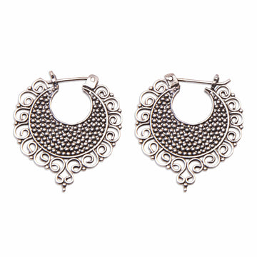 Traditional Sterling Silver Hoop Earrings from Bali - Gianyar Majesty