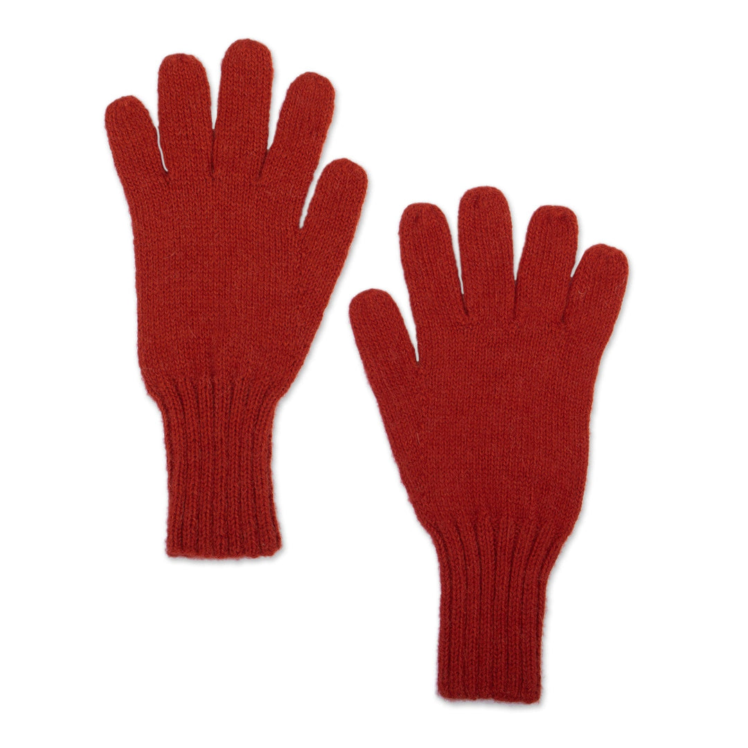 Unisex Orange Gloves Hand-Knit from 100% Baby Alpaca in Peru - Sundown