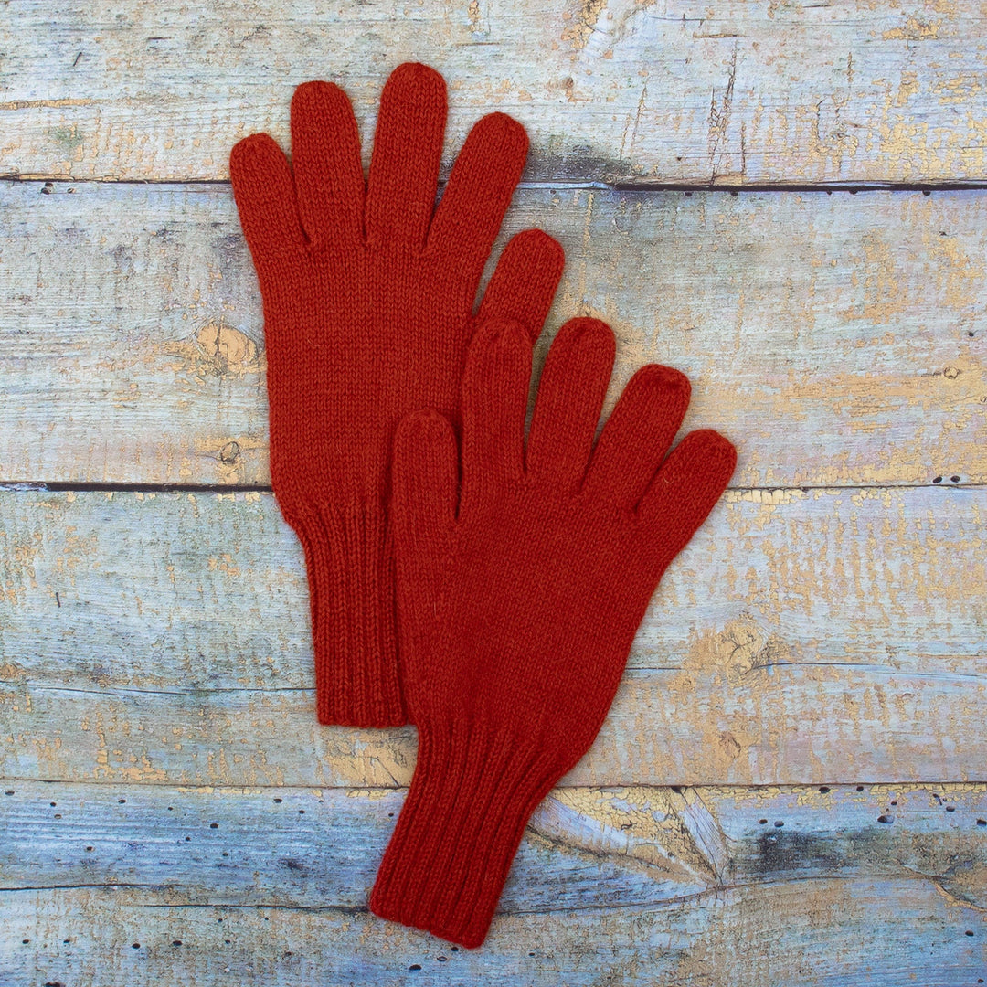 Unisex Orange Gloves Hand-Knit from 100% Baby Alpaca in Peru - Sundown