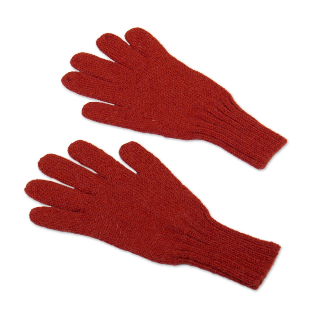 Unisex Orange Gloves Hand-Knit from 100% Baby Alpaca in Peru - Sundown