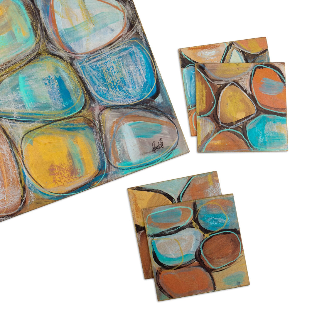 8-Piece Hand-Painted Placemat & Coaster Set - Turquoise Energy