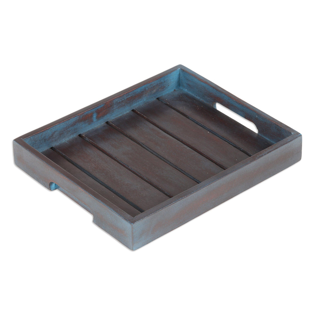 Handcrafted Polished Geometric Mango Wood Tray - Forest Vanguard