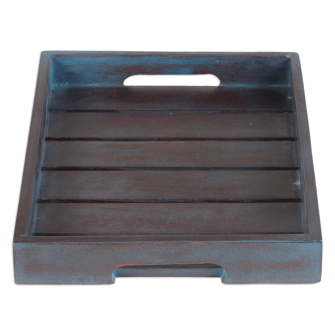 Handcrafted Polished Geometric Mango Wood Tray - Forest Vanguard