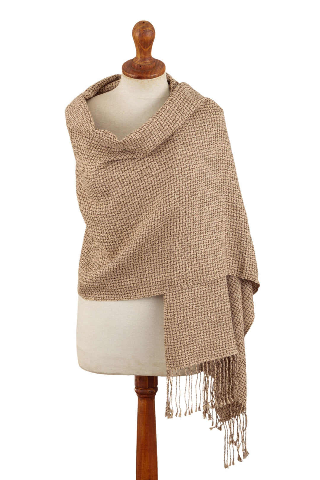 Brown & Beige Fringed Shawl Hand-Woven in 100% Baby Alpaca - Tweed Inspiration