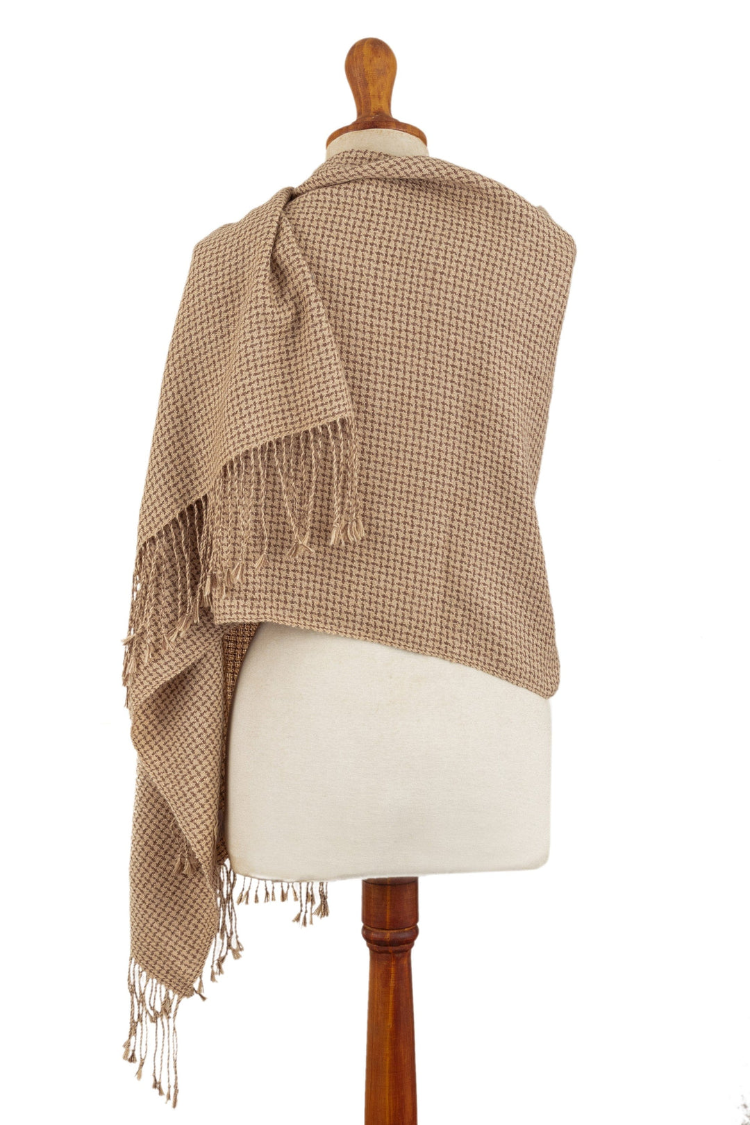 Brown & Beige Fringed Shawl Hand-Woven in 100% Baby Alpaca - Tweed Inspiration