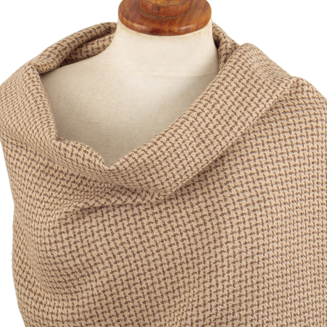 Brown & Beige Fringed Shawl Hand-Woven in 100% Baby Alpaca - Tweed Inspiration