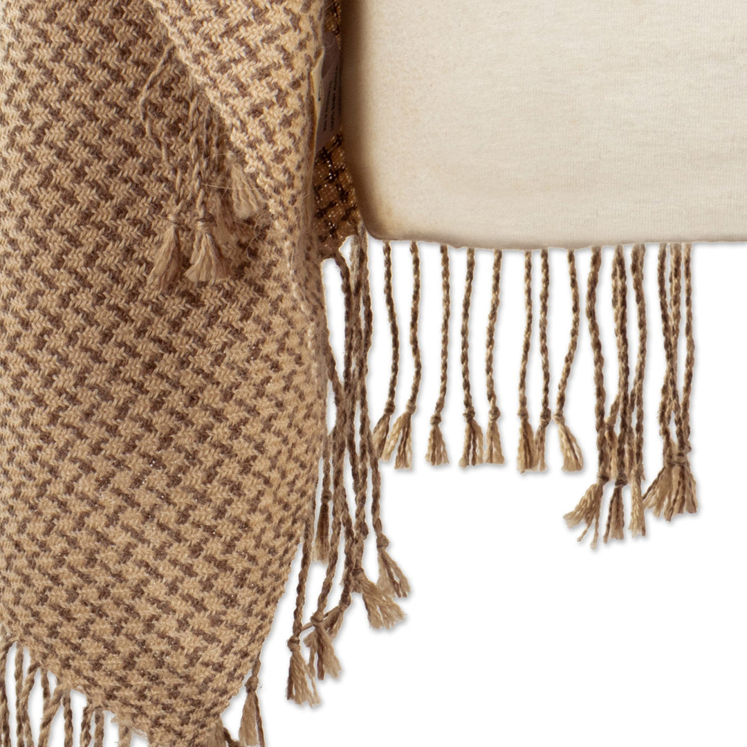 Brown & Beige Fringed Shawl Hand-Woven in 100% Baby Alpaca - Tweed Inspiration